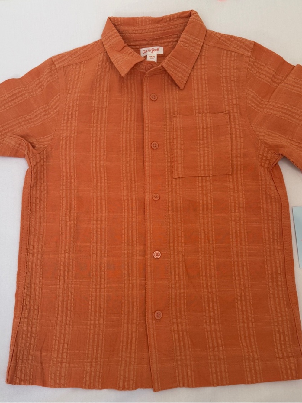Boys Orange Button Up Shirt Size 6/7 Cat & Jack Short Sleeve New